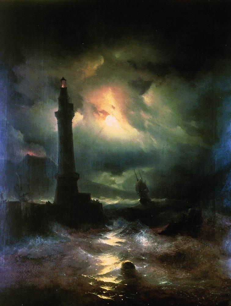 Ivan Aivazovsky - Neapolitan Lighthouse -- 1842