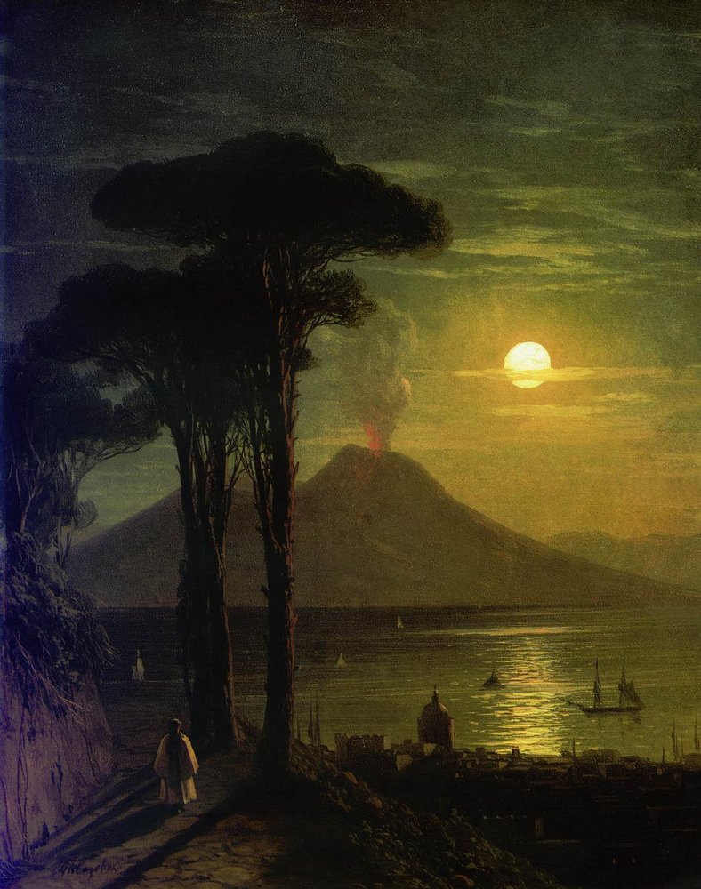 Ivan Aivazovsky - The Bay Of Naples at Moonlit Night Vesuvius-1840