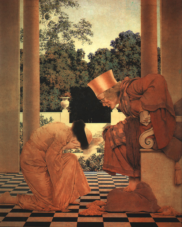 Maxfield Parrish - Lady Ursula Kneeling before Pompdebile - from The Knave of Hearts - 1924