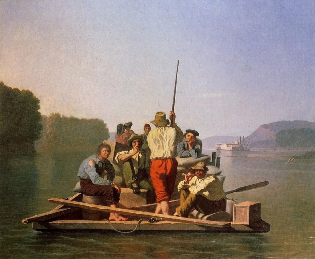George Caleb Bingham - Lighter Relieving The Steamboat Aground - 1846-47