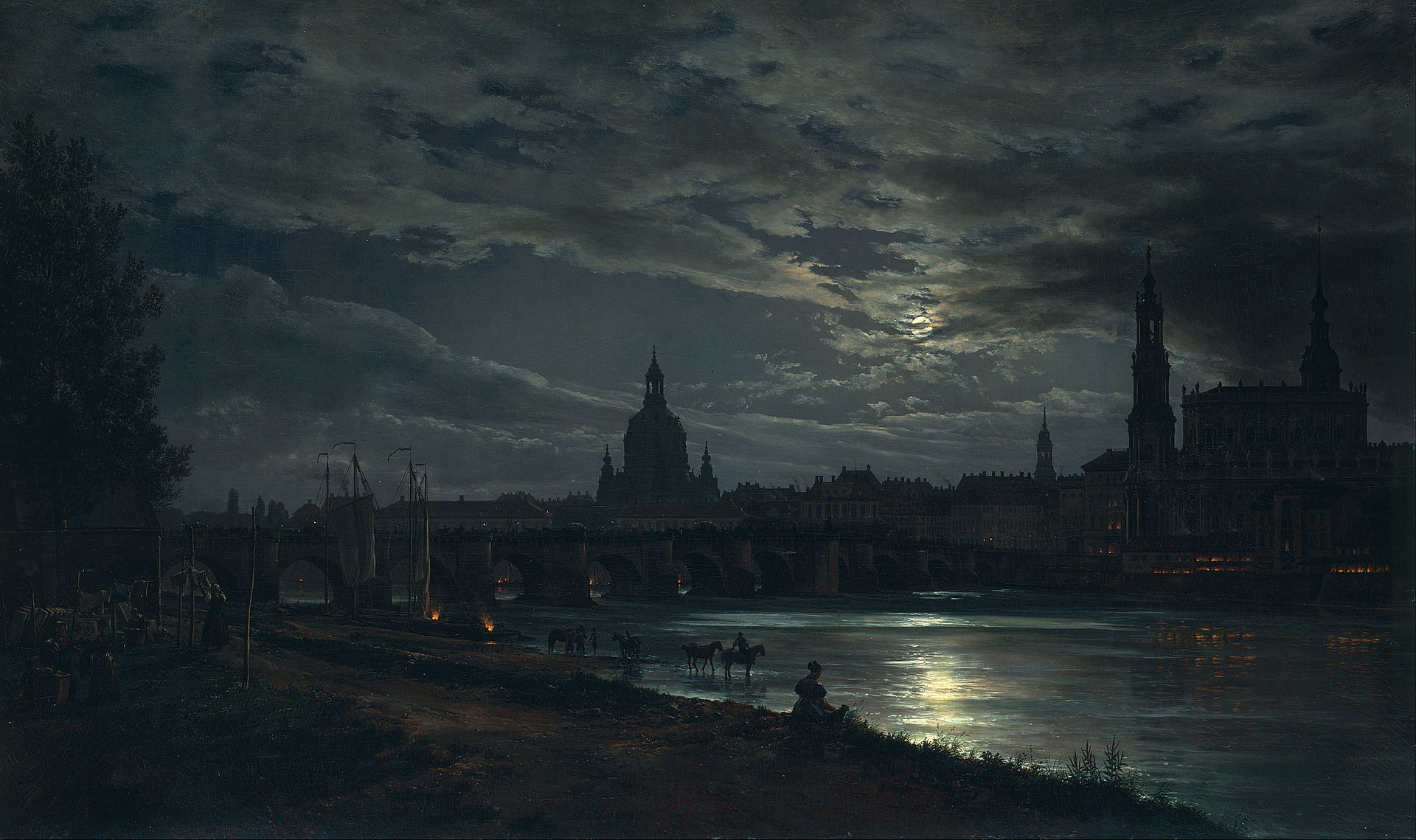 Johan Christian Dahl - View of Dresden by Moonlight